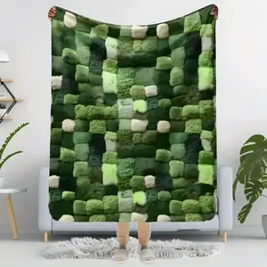 Moss Green Flannel Throw Blanket Super Soft Luxury Four Seasons with Forest Texture Mosaic Patterns for Bed and Sofa