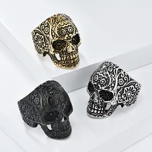 2025 New Retro dark style skull head stainless steel ring for men, HIOHOP ghost head titanium steel jewelry
