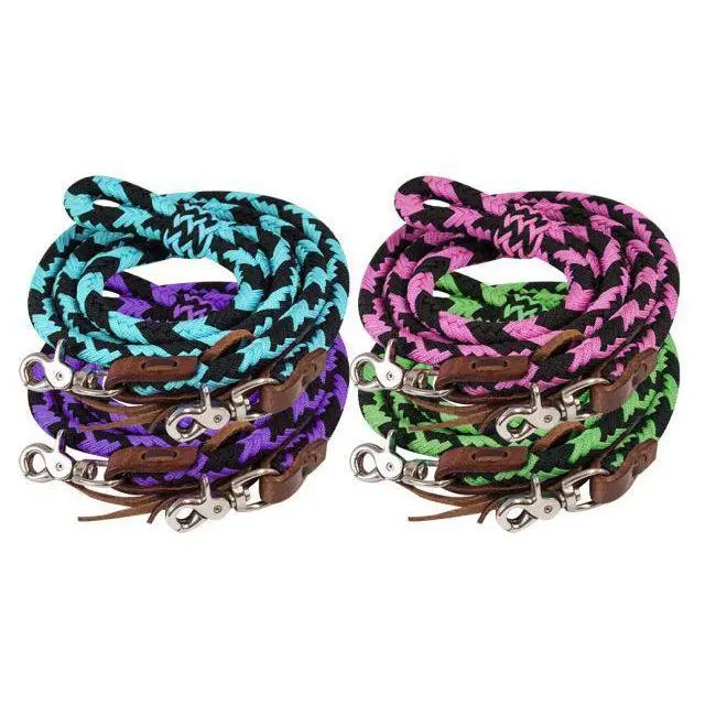 8ft braided nylon barrel reins with scissor snap ends