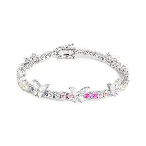 18K Gold Plated Elegant Butterfly CZ Tennis Bracelet For Women Gifts For Her Accessories with Colorful Stones