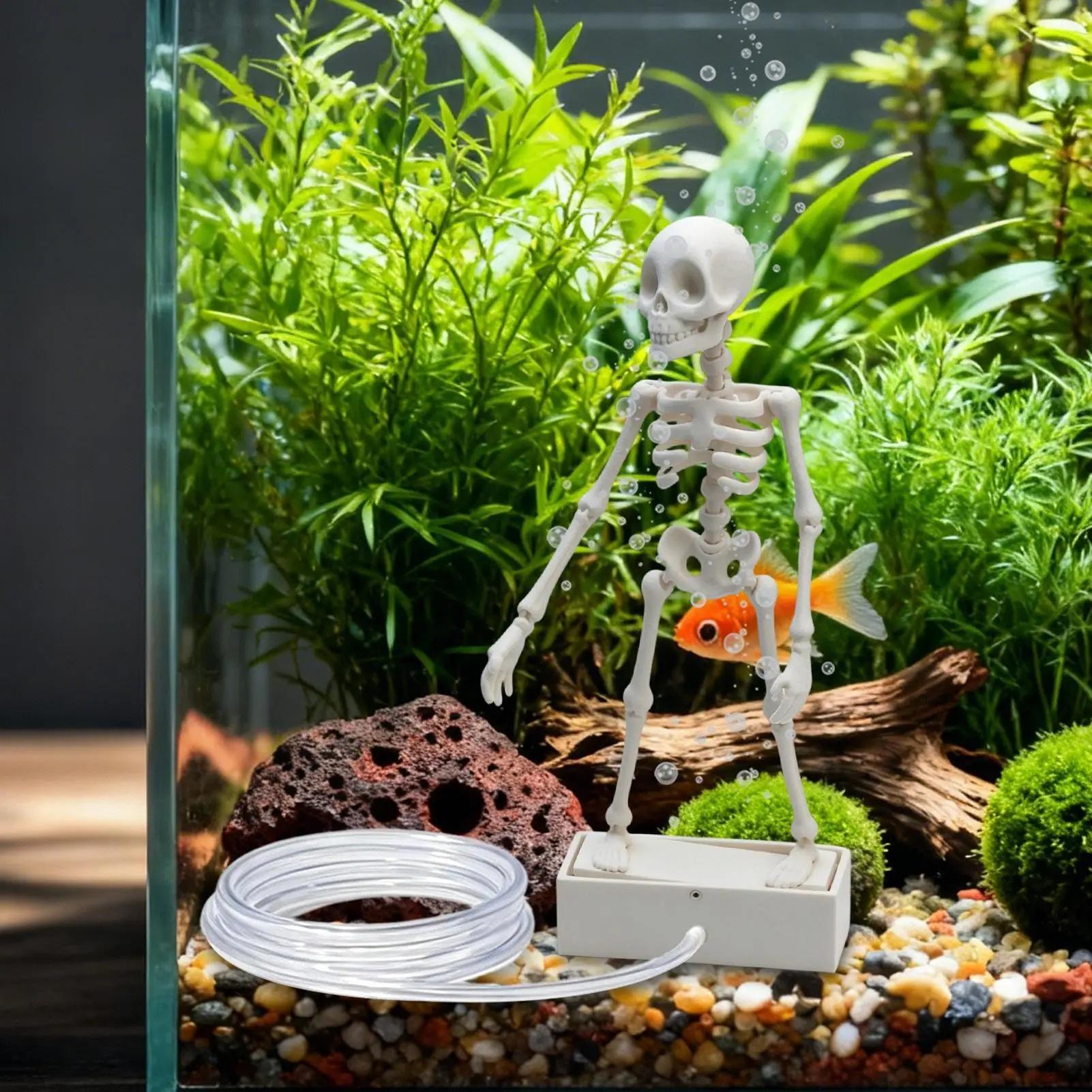 Skeleton Shape Aquarium Bubbler Decoration - Realistic Look Fish Decorations for Tank with Bubbly Effect and Air Hose