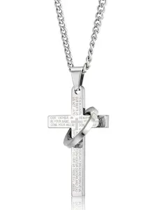 Stainless Steel Cross Necklace for Men & Women, Silver Color Chain Jewelry, 24 Inches Lords Prayer Pendant Accessory, Exquisite Jewelry Gift