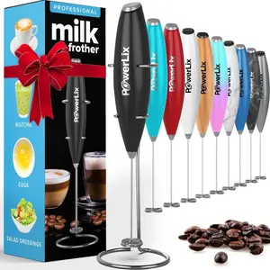 Powerful Handheld Milk Frother With Stand Battery Operated Foam Maker Frother Wand For Coffee Black