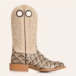 Cavender's Men's Intrepid Glazed Taupe and Light Gray Pirarucu Print Wide Square Toe Cowboy Boots