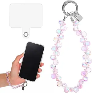 Crystal Beaded Phone Wrist Strap, Sparkle Bling Chain Wristlet Lanyard for iPhone Android, Universal Cell Phone Charm Strap with Keychain Ring, Anti-Drop Wrist Chain for Purse Bag Keys Holder