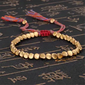 Unisex Handmade Copper Bead Braided Bracelet, Colorful Thread Party Accessory, 16-26cm Adjustable Design, Positive Energy Luck Gift-Ready Item for Daily & Festive Use