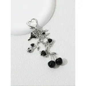 Elegant Cherry Heart Wings Butterfly Keychain with Rhinestones, Stylish Y2K Trendy Key Ring Gift for Friends, Beautiful Alloy Accessory