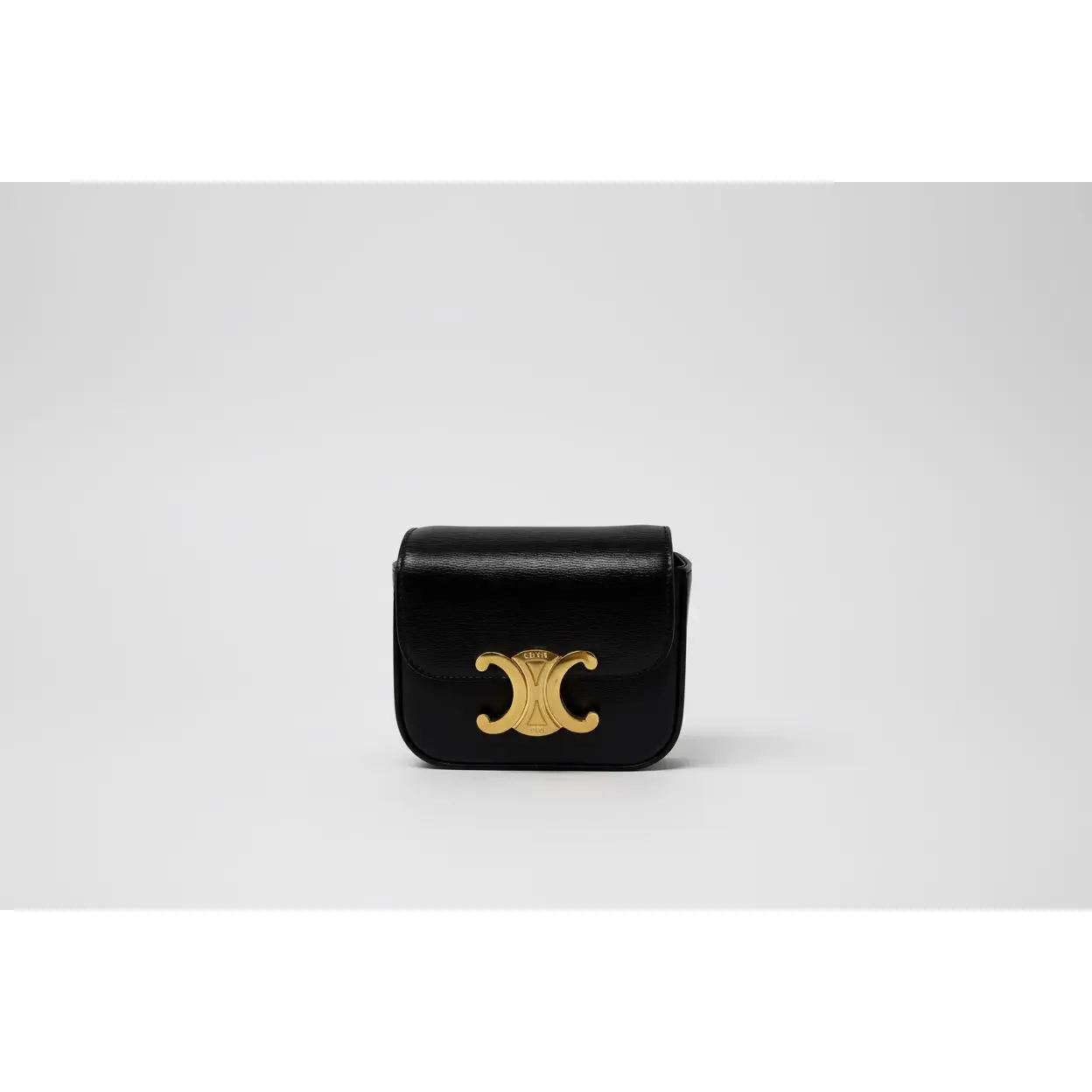 Pre-owned Celine leather Mini Bags Mini Triomphe Flap Bag – Black Leather