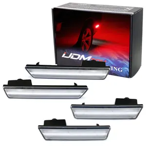 iJDMTOY White/Clear Lens with Full LED Strip Built-in Side Marker Light Kit For 2008-2014 Dodge Challenger, Includes (2) Front Amber LED & (2) Rear Red LED