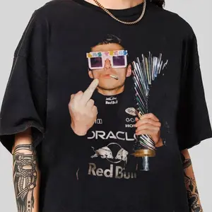 Max Verstappen Holding Trophy Middle Finger Shirt T-Shirt
