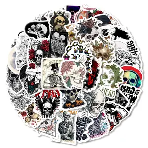 50pcs Gothic Skull Dark Aesthetic Stickers Pack, Sticker Sheets, Waterproof Durable Sticker, Waterproof Vintage Skeleton & Rose Decals for Laptop, Water Bottle, Journal & Scrapbook, Dark Style Lover Gift
