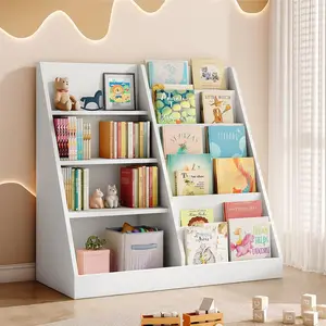 6 Tier Kids Wooden Bookshelf and Toy Storage, Children Toy Organizer with Book Shelves, Toddler BookRack Baby Bookcase for Nursery, Playroom and Classroom, White