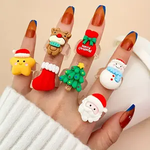 Christmas Stacking Rings Set of 7, Cute Cartoon Multi Layer Resin Rings with Santa and Holiday Designs, Festive Party Jewelry for Women and Girls, Fun Stackable Ring Collection for Christmas Gifts