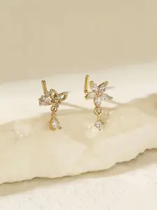 2pcs Bow Clover L-Type Nose Ring, Elegant Floral Design, Casual Style, Copper Material, Perfect for All Occasions