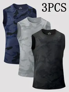 Men's Sport Vest Camouflage Gym Outdoor Wear, Fitted Style, All Seasons, Fs-Camo Pattern, No Ca Prop 65 Warning, Sports Vests
