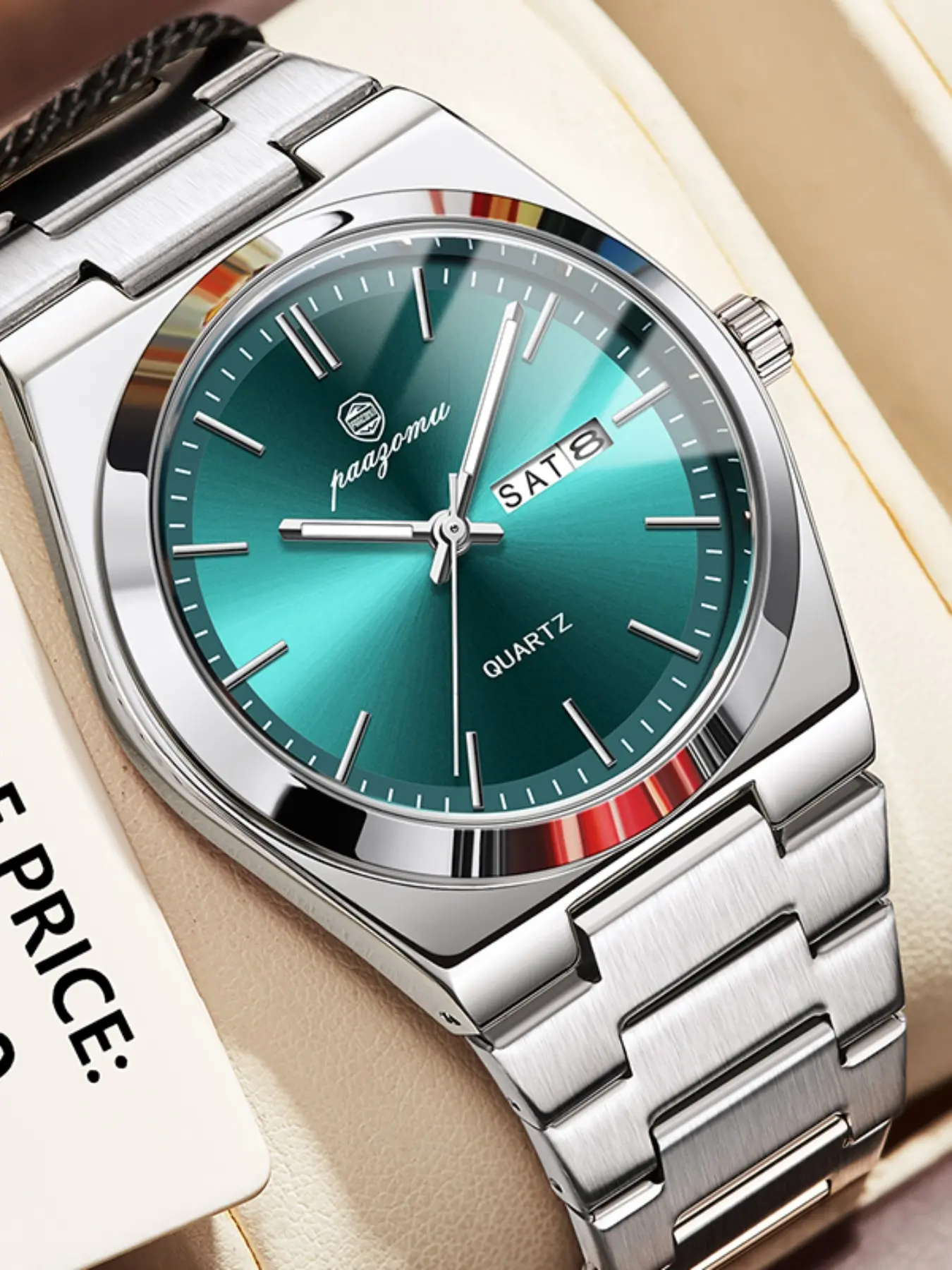 2026 New Paazomu Fashion Stainless Steel Buckle Men's Business Casual Quartz Watch, Thin Dual Calendar, Analog Face, All Seasons, Quartz Wristwatch, Modern Fashionable Wristwatch, Quartz Wrist Watches