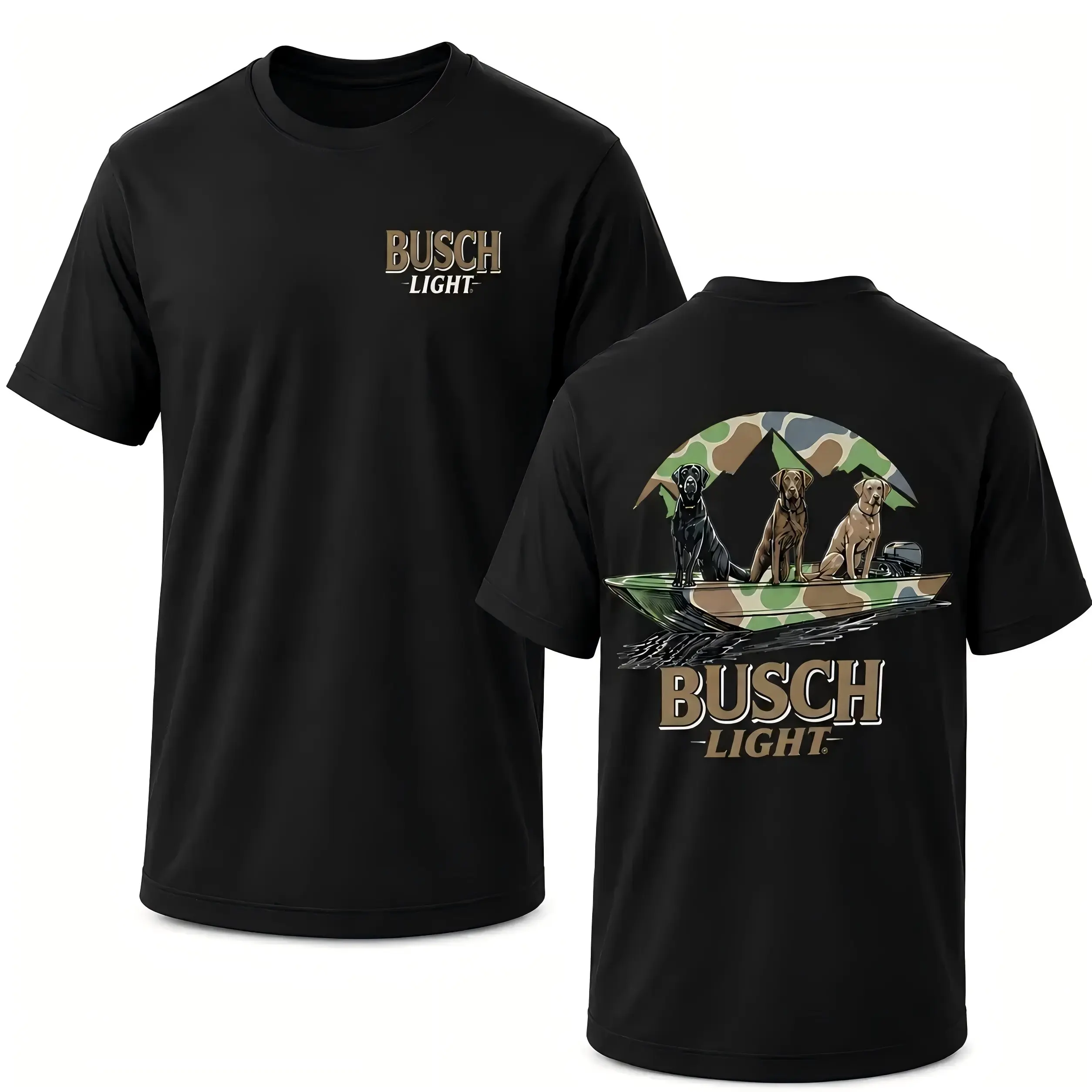 Unisex Retro Heavyweight Natural Cotton Short-Sleeve Ribbed T-Shirt - Double-Sided Labrador Boat Print, Minimalist Cargo-Inspired Clothes, Forest & Fur Accents, Casual Baggy Garment for Sneakers, Birthday Gift
