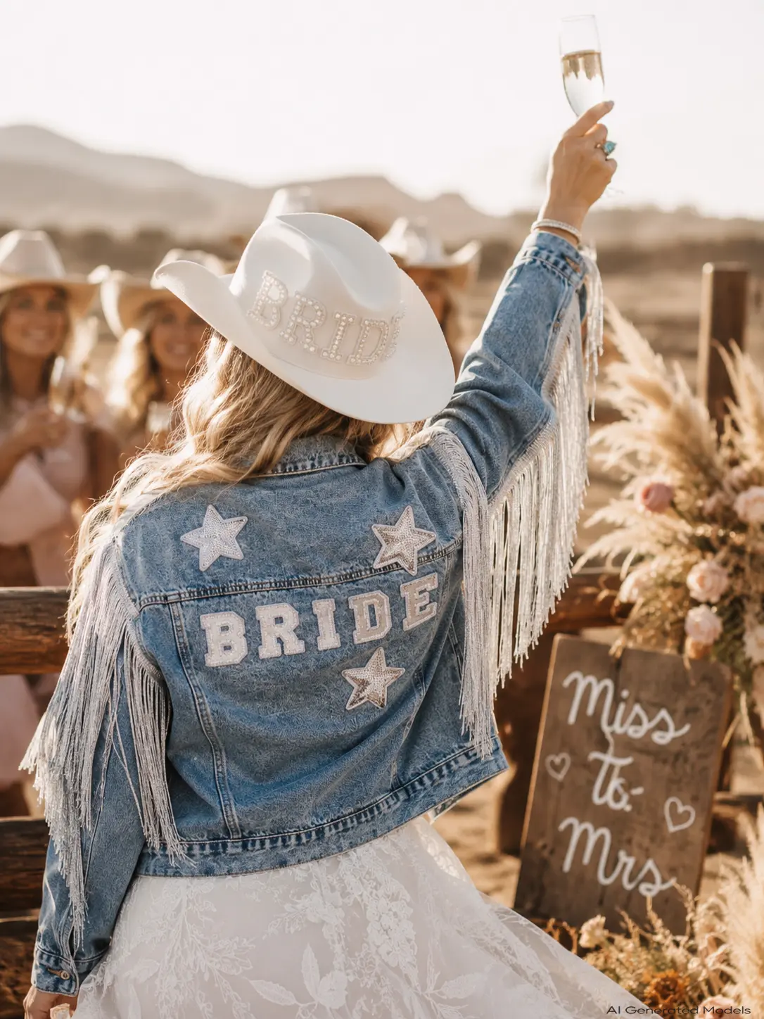 Western Bride Denim Jacket with Fringes