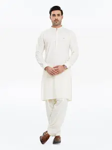 Edenrobe Men's Cream Kurta Shalwar - EMTKST24S-99460 NY(F24)