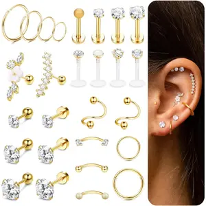 MILACOLATO 27Pcs 16G Cartilage Earrings Stud Hoop for Women Stainless Steel Forward Helix Piercing Tragus Earrings Conch Piercing Jewelry