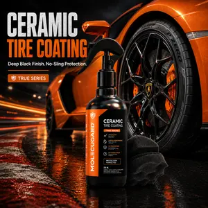 Buy 1 Coating Get 1 Applicator Free | MolecuGard CeramicTire Coating Spray, Tire Shine & Dressing, No Sling, DeepBlack Wet Look Gloss Finish, Water & Dirt Repellent, UVProtection, Long Lasting Tire Restorer for Cars, SUVs &Trucks, 250ml