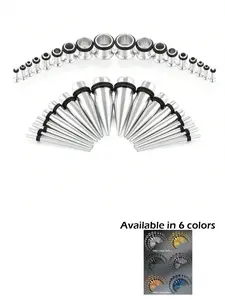 14g-00g 36 Pcs Ear Gauges Stretching Kit, Tapers Plugs Eyelets, Ear Gauge Tunnels, Implant Grade Steel, Stainless Steel Earrings, Body Jewelry Set, Piercing Taper Tool