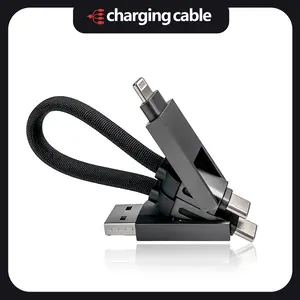 Portable 4-in-1 Magnetic Keychain Charger Cable, Mini Travel Multi Charging Cord [240W Fast Charge], USB-C & Lightning Connectors for iPhone, Android, MacBook, AirPods - Zinc Alloy Durable Design