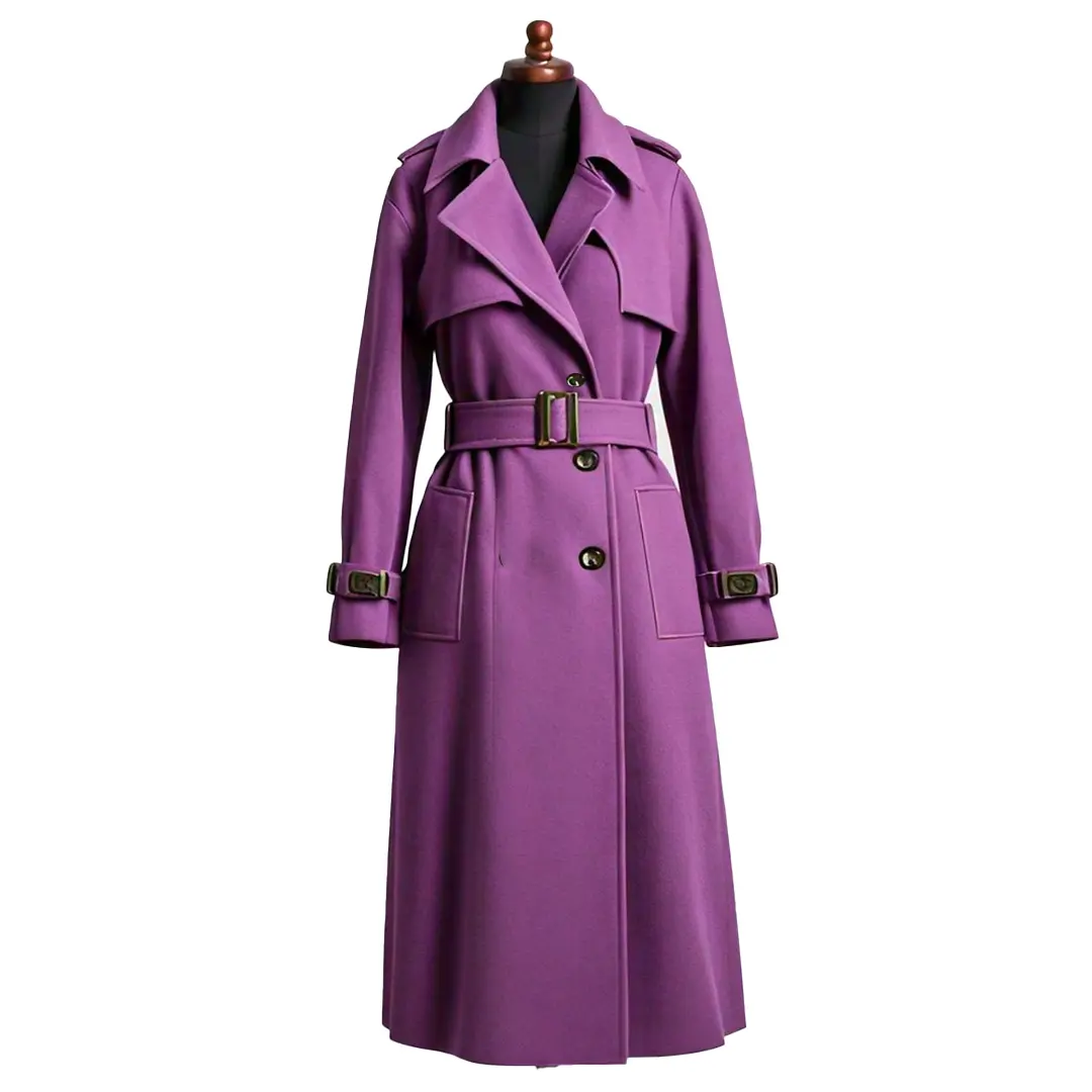 Women’s Purple Wool Double-Breasted Coat with 2 Pockets