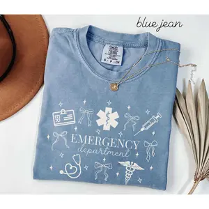 Comfort Colors Emergency Department Shirt Coquette ER Nurse Tshirt ER Doctor EMT Paramedic Graduation Gift Fabric Top Medium Summer Cotton Streetwear