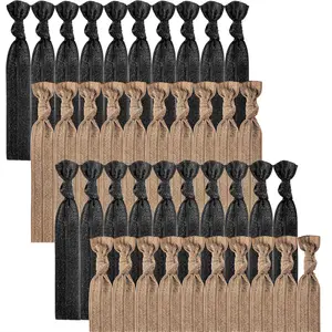 Women's Hair Accessories - 100 count Fabric Ribbon Ties, Knotted Ponytail Holders in Brown & Black, No Break, No , Soft & Flat for Yoga