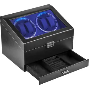 Watch Winders for 4 Automatic Watches,Automatic Watch Winder with Watch Holders and  Drawer,Quiet  (<5dB),Built-in Illumination (Black)
