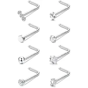 Fansilver 8-12 count Nose Rings 20G Nose Ring for Women Butterfly Halo L Shaped Nose Stud CZ Star Heart Straight Nose Studs Nose Piercings Nostril Body Jewelry