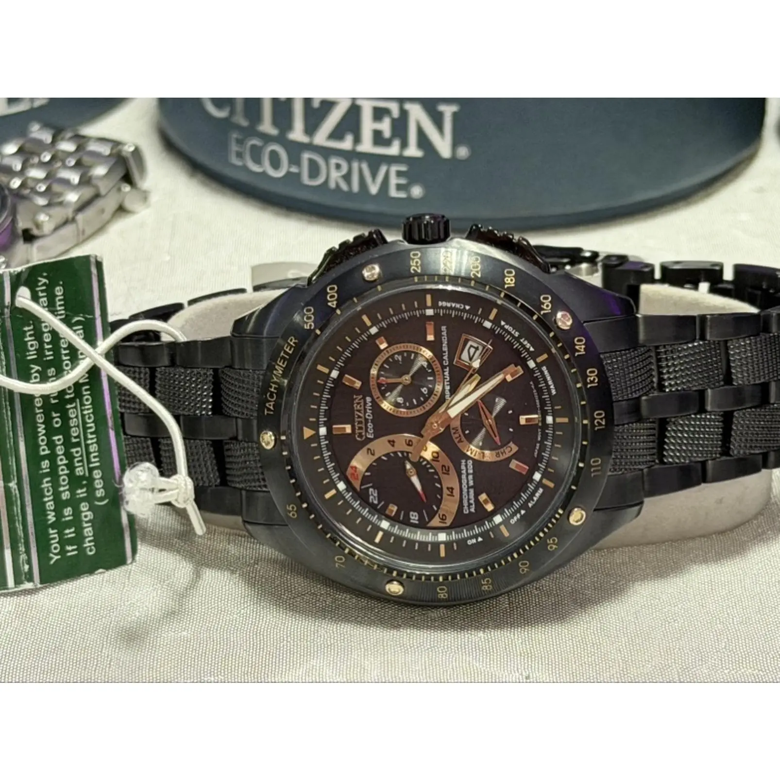 Citizen Men's Ecodrive BL5365-51E Japan Made Perpetual Calendar WR 200 Time Alarm 60 Min Chronograph Dual Watch