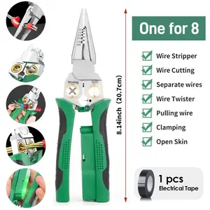 Professional 8-in-1 Electrician Pliers Set: Wire Stripper, Crimper & Cable Cutter, Voltage Tester, AC/DC Detection (12V-250V) with Alarm​, The Gift for Dad, Husband, Boyfriend or Mechanic
