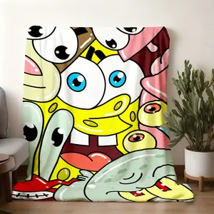 2026 New Arrival SpongeBob characters’ exaggerated faces in colorful artPrint BlanketNordic Minimalist Flannel Throw, Winter Office Nap Blanket for Men & Women, Ultra-Soft Double-Sided Fleece, Cozy, Decorative Giftable Blankets, Flannel Blankets