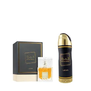 Lattafa Perfumes | Khamrah + Khamrah Body Spray | Unisex Fragrance | 3.4 oz bottle | 200 ml Body Spray | Bergamot - Nutmeg - Cinnamon
