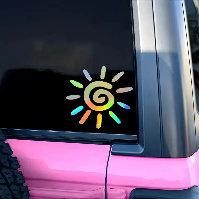 Vibrant Rainbow Spiral Sun Sticker, Fits Car Rearview Mirror, Adds Energy to Stationery, Bright and Stylish Daily Use Decor