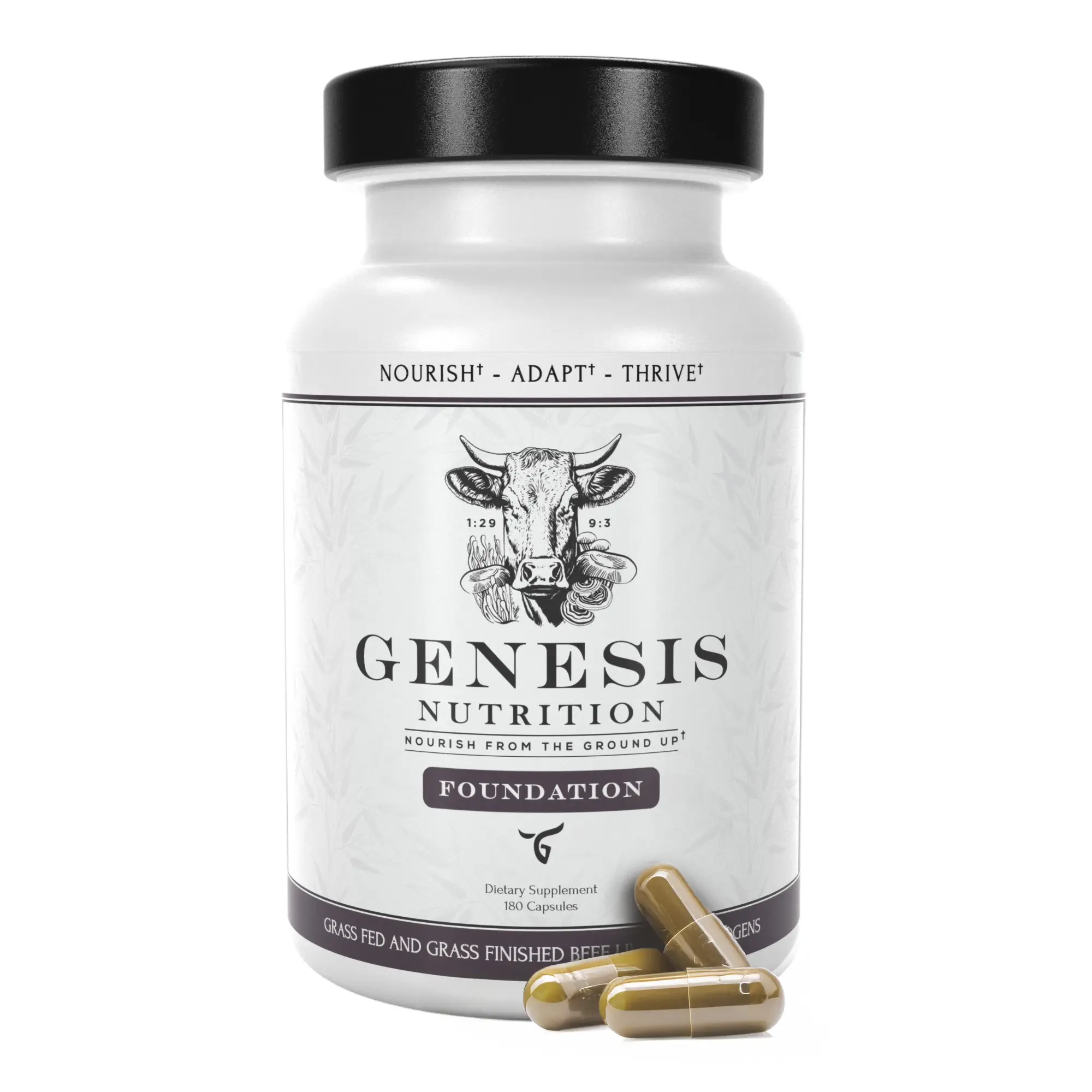 Genesis Nutrition Grass-Fed Beef Liver + Reishi, Cordyceps, Ginseng, Rhodiola -...
