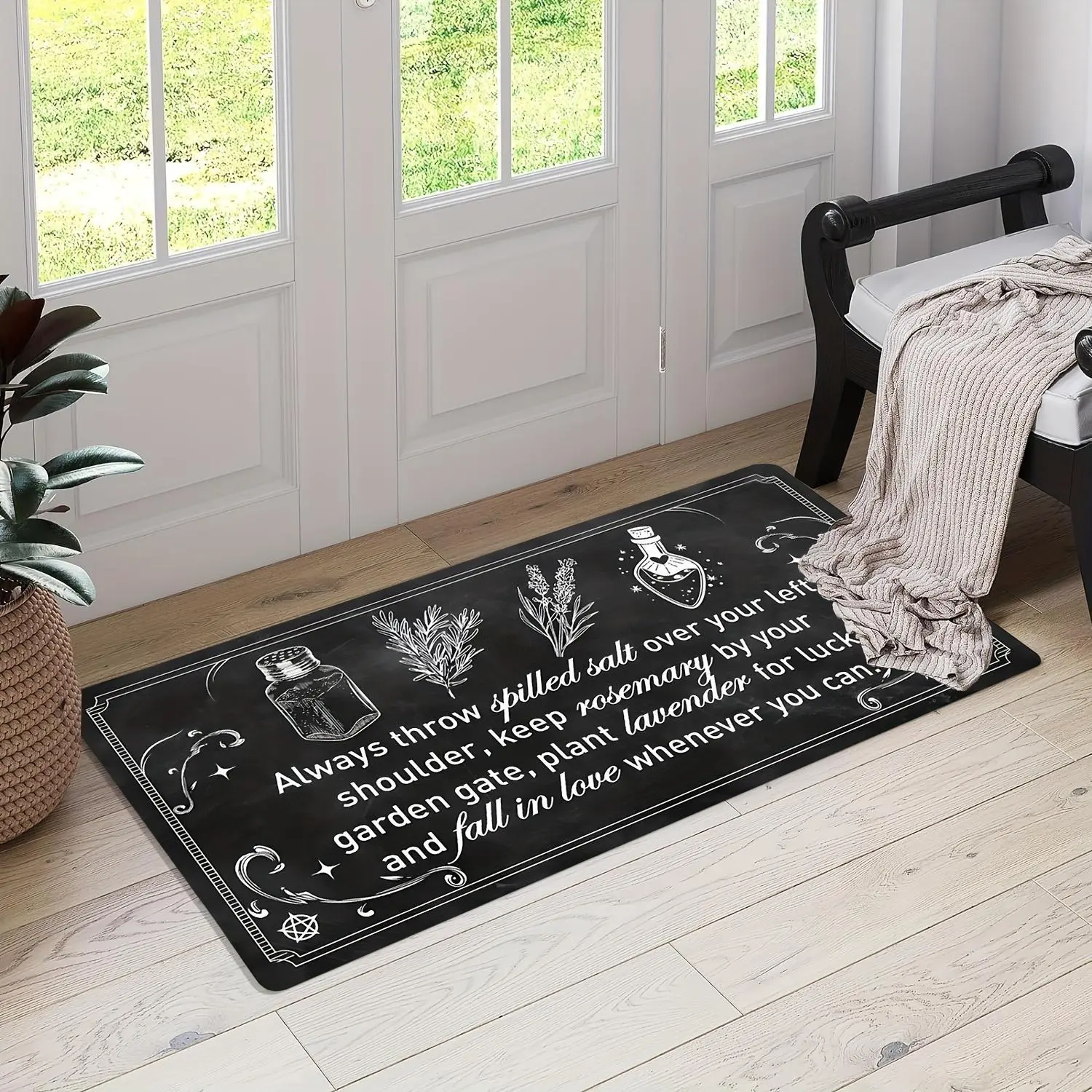 Halloween Witch-Themed High-Quality Flannel Kitchen Rug - 1.1cm Thick, Non-Slip Backing, 500+g/sq.m Weight, Ideal for Gothic Home Decor in Kitchens & Dining Areas rugs for bedroom rugs for living room carpet living room rugs alfombras para sala cool rugs