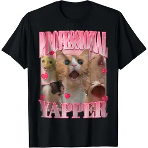 Cotton Streetwear Graphic Tees Casual Round Neck Shortsleeve Fashion Professional Yapper Cat Funny Oddly Specific Dank Meme T-Shirt