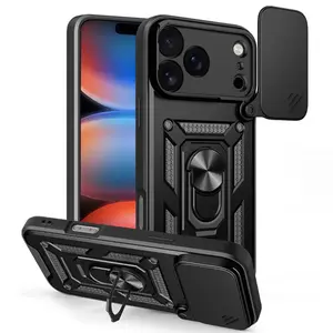 Military Grade Heavy Duty Armor iPhone Case, Push Window Design, Built-in Kickstand, Dual-Layer TPU+PC Shockproof Protective Cover, Anti-Drop Anti-Scratch Rugged Case for iPhone 11-17 Pro/Pro Max/Plus/Air Perfect Gift for Her/Him