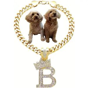 Letter Cuban Chain Pet Necklace for Dog Cat Puppy (B, 18")