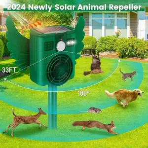 Ultrasonic Cat Repeller, Outdoor Solar Animal Repeller for Deer, Raccoons, Rabbits, Skunks, Squirrels, Animal Repeller with Motion Sensor