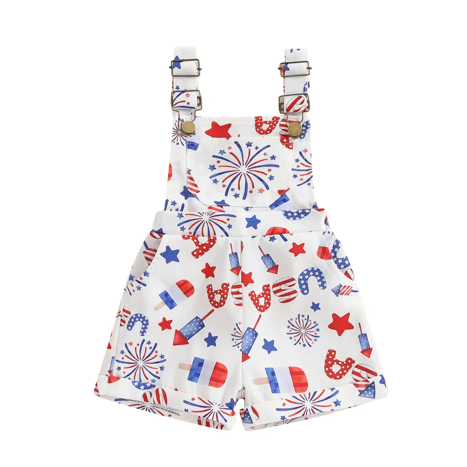 Fourth Of July Baby Girl Outfit Toddler Ice Cream Jumpsuit Shorts Little Overalls Suspender Kids Romper