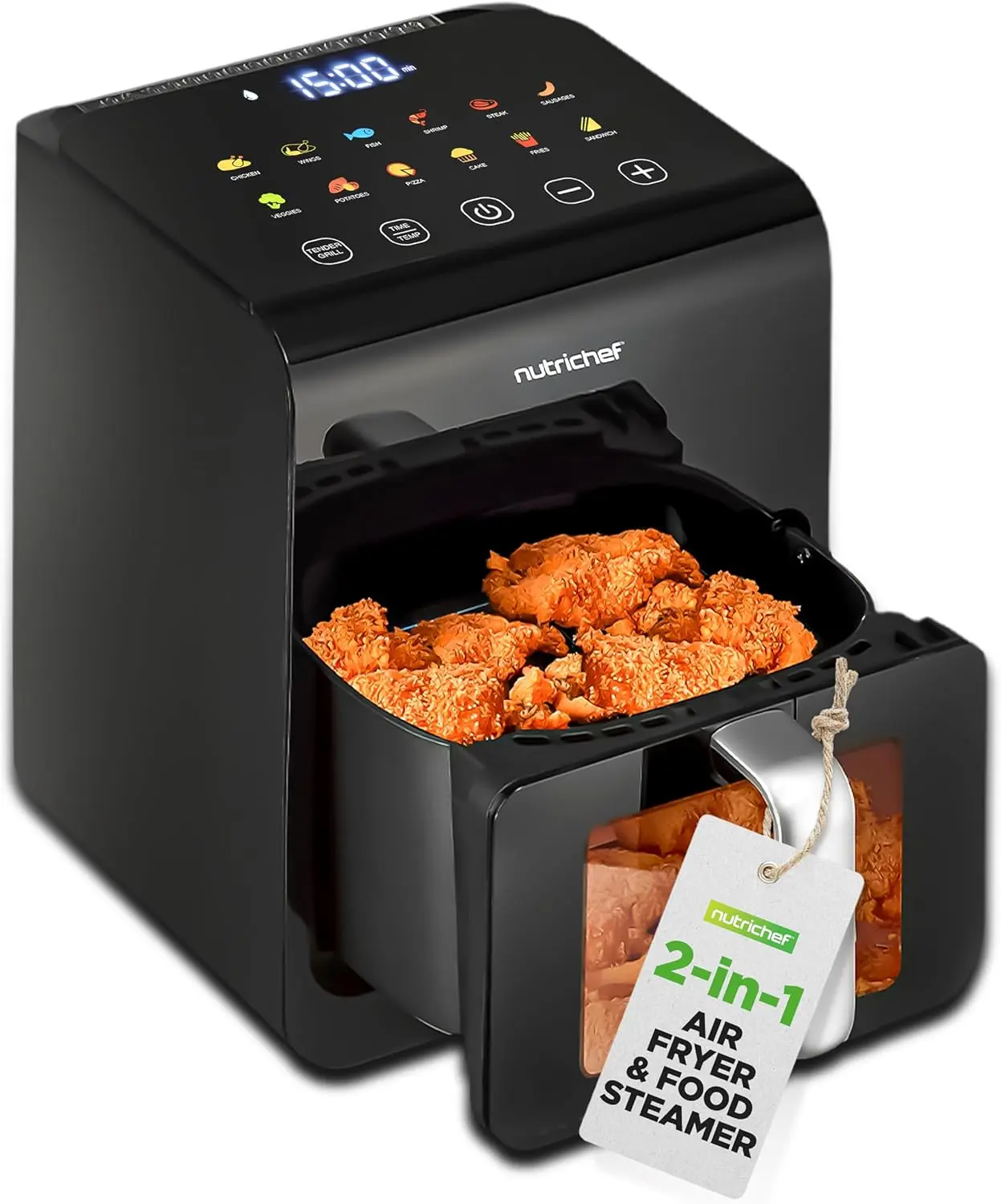 Electric Air Fryer & Steamer with Removable Basket | 6L Food Capacity, 12 Presets, Transparent Window & LED Touch Screen - Adjustable Temperature Upto 400°F - Countertop Kitchen Appliances for Daily Use