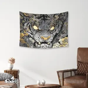 Ethereal White Tiger Tapestry Golden Smoke Spirit Animal Wall Hanging Dark Mythical Beast Tigercore Aesthetic Fantasy Bedroom Dorm Decor Gift