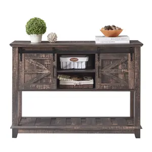 [MothersDayGift] AMERLIFE Sofa Table with Sliding Barn Doors, TV Console Table, 46" Farmhouse Rustic Storage Entryway Table, Adjustable Open Shelves, Hallway