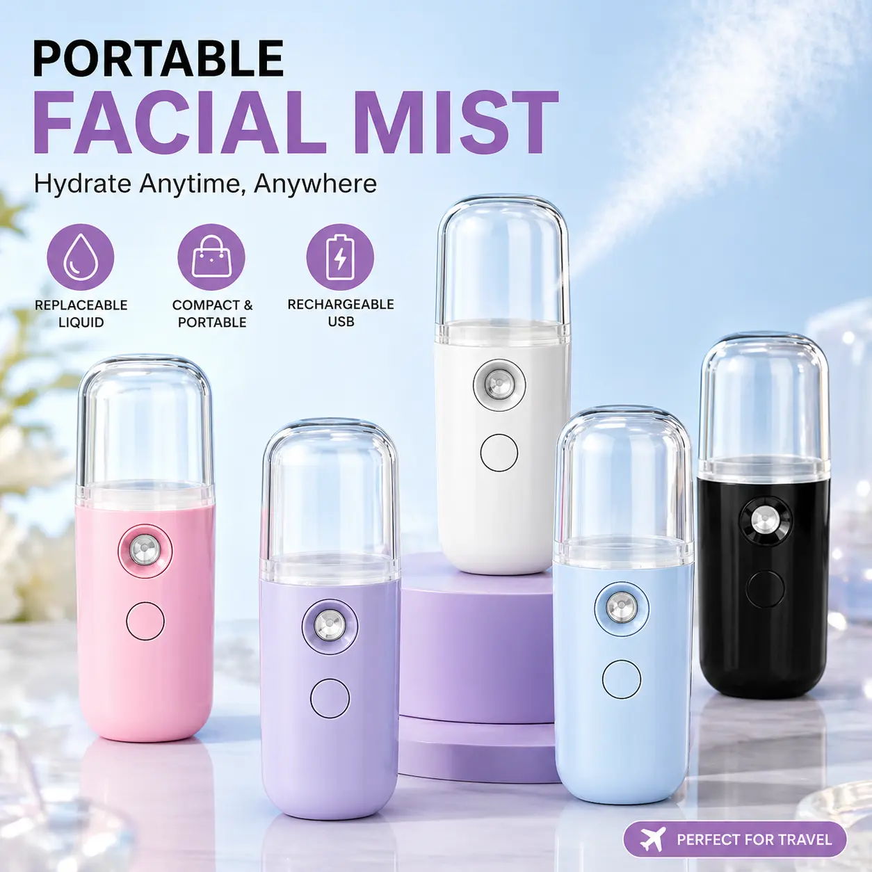 Portable Nano Mist Sprayer - Handheld Facial Care Tool with Ultra-Fine Cool Mist, USB Rechargeable for Skin Hydration & Travel, Facial Care Tools, Rechargeable Battery, Travel Size