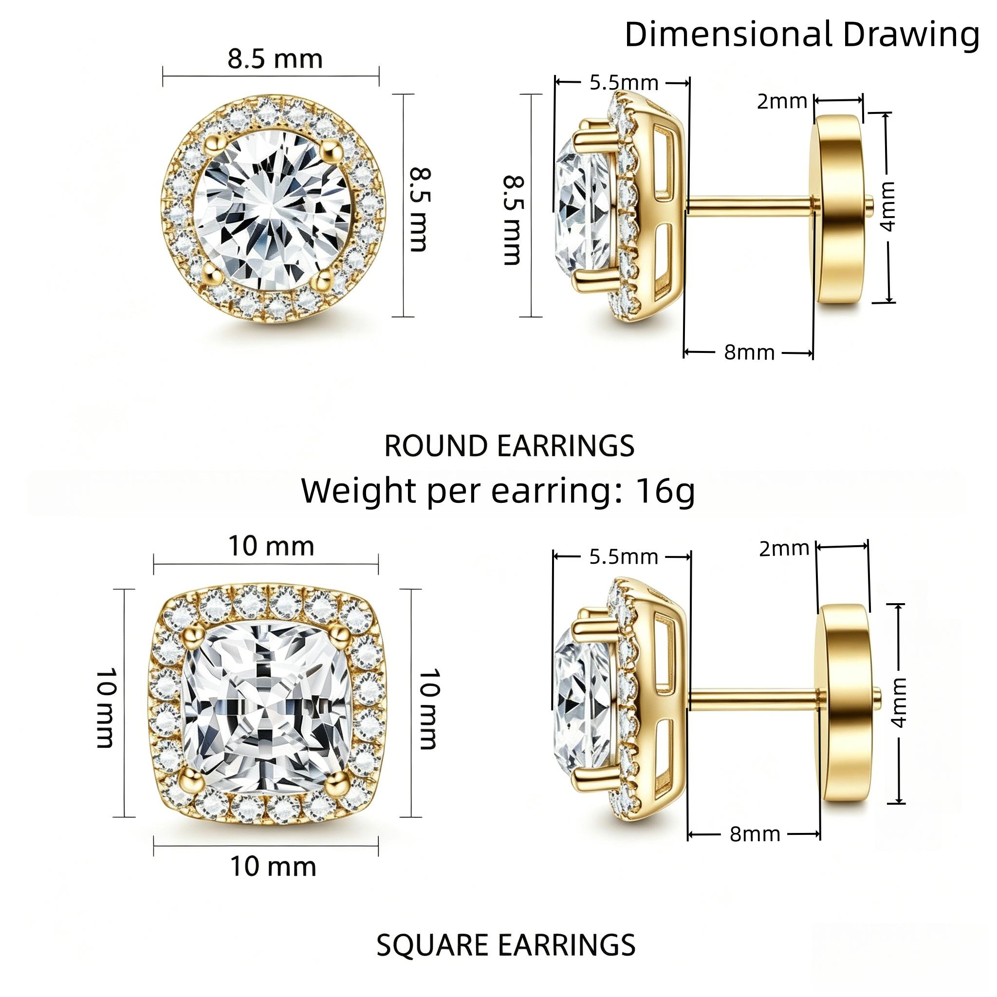 Women's Luxury 4-Piece Halo Zircon Stud Earring Set &mdash; Available in Gold/Silver Two-Tone and Round/Square Styles; Hypoallergenic Material &mdash; A Gift for Her; Includes Ear Backs and an Exquisite Jewelry Box &mdash; The Perfect Gift for Her.,summerwins