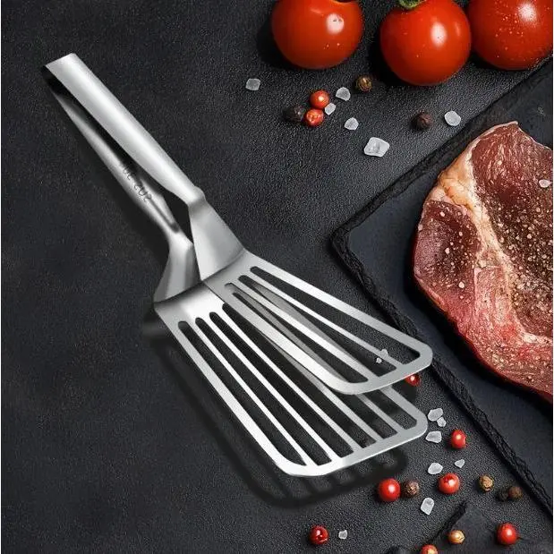 Durable Rust-Proof Stainless Steel Kitchen Tongs Spatula Combo, Multi-Purpose Food Handling Utensils for Steaks, Fish, Salad Cooking